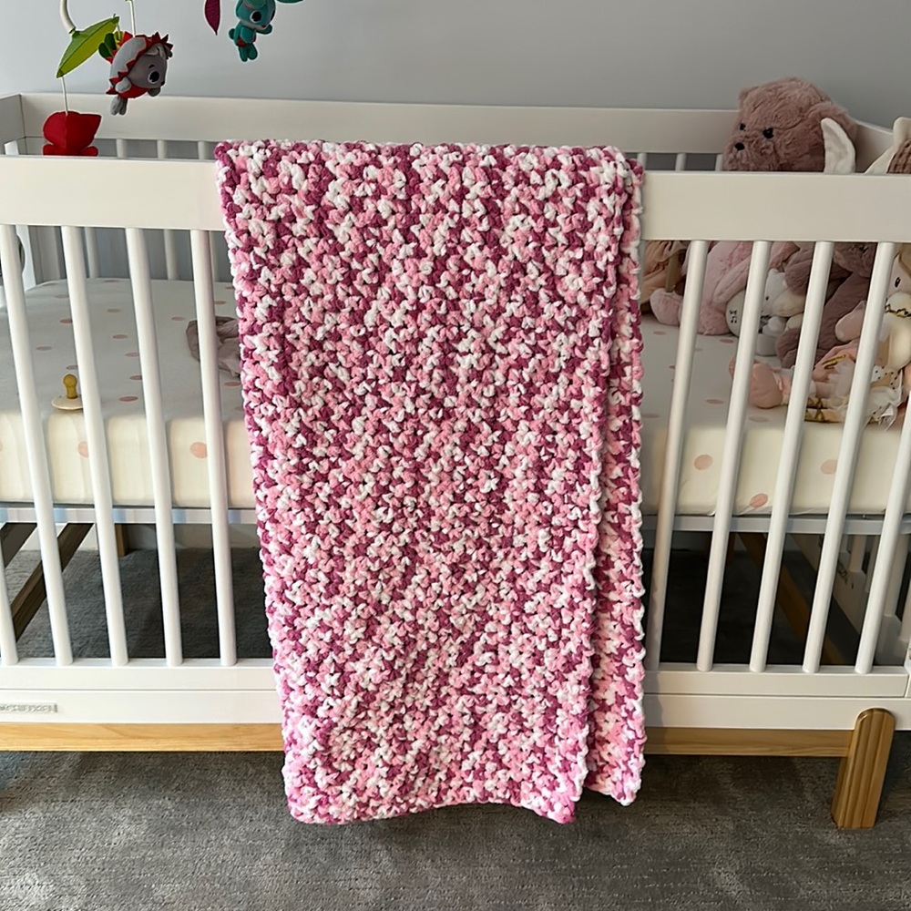 Pink handmade crochet baby blanket